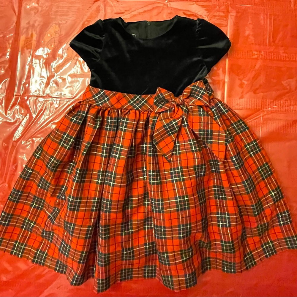 Girls Red, Black  & Gold plaid Dress